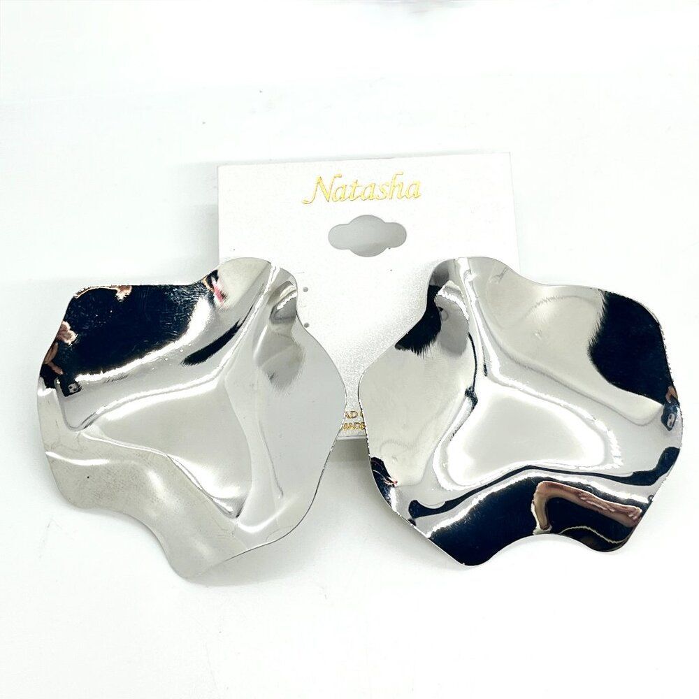 NATASHA Statement Earrings Silver Tone Large New with Tags 2.5" Pierced